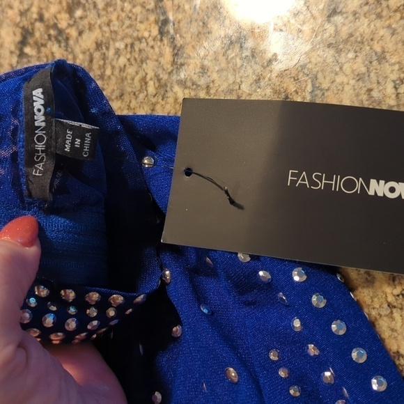 Fashion Nova over My Head sapphire  rhinestone fringe Hem sexy dress NWT. Sz XS - Picture 9 of 10
